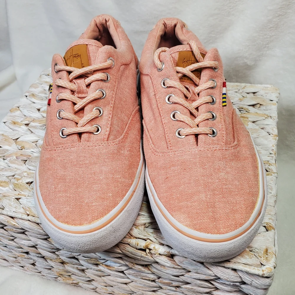 Guy Harvey Pink Sz 7.5 Atlantic Linen Sneakers Shoes Boat Nautical Shoe Seaside‎